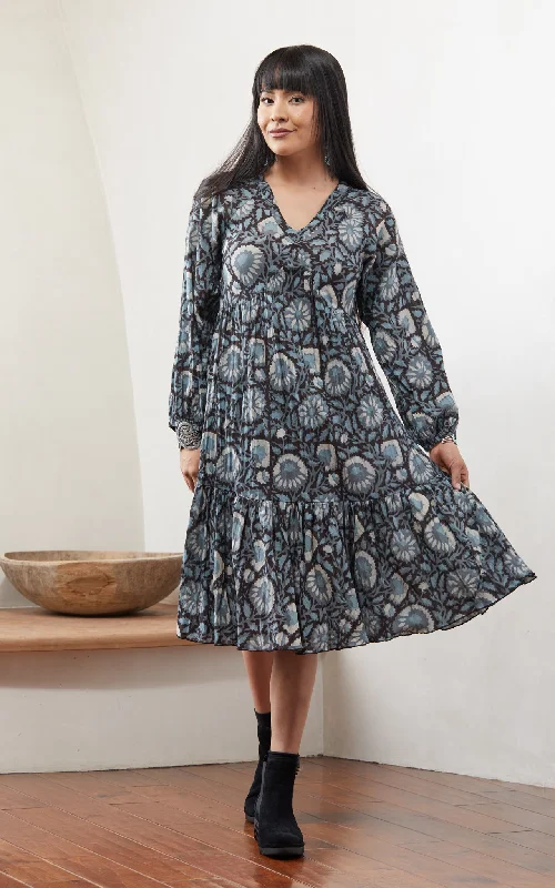 Ojai Dress, Short, Long Sleeve, Carico Floral