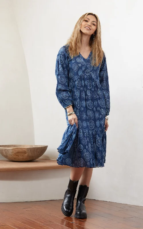 Ojai Dress, Short, Long Sleeve, Eden Indigo