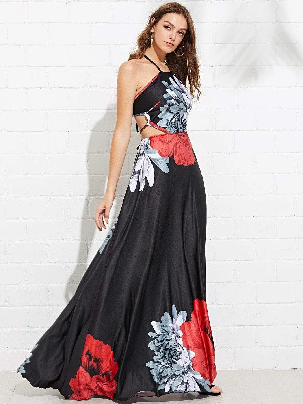 Cross Back Floral Maxi Dress