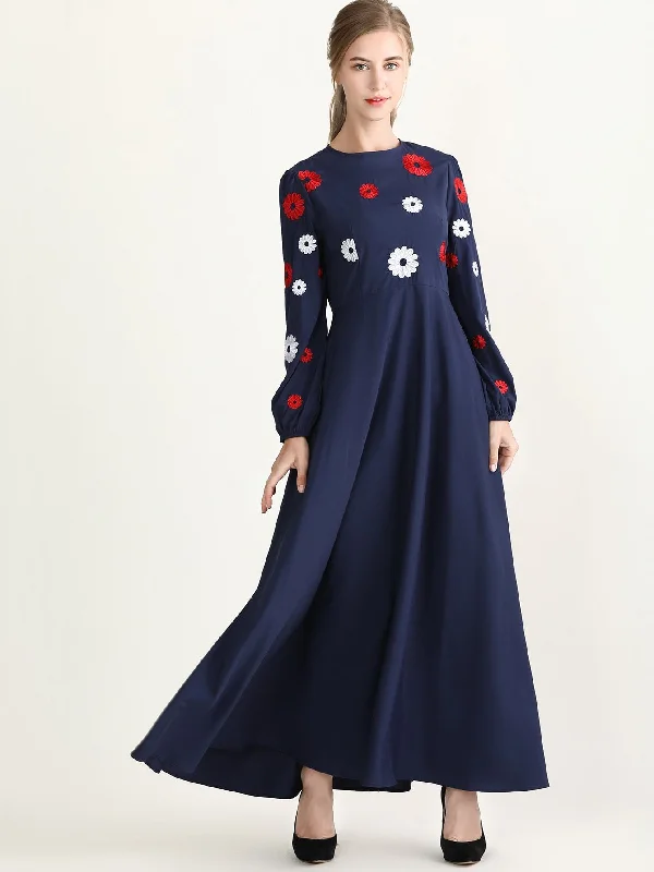 Floral Embroidered Bishop Sleeve Maxi Dress