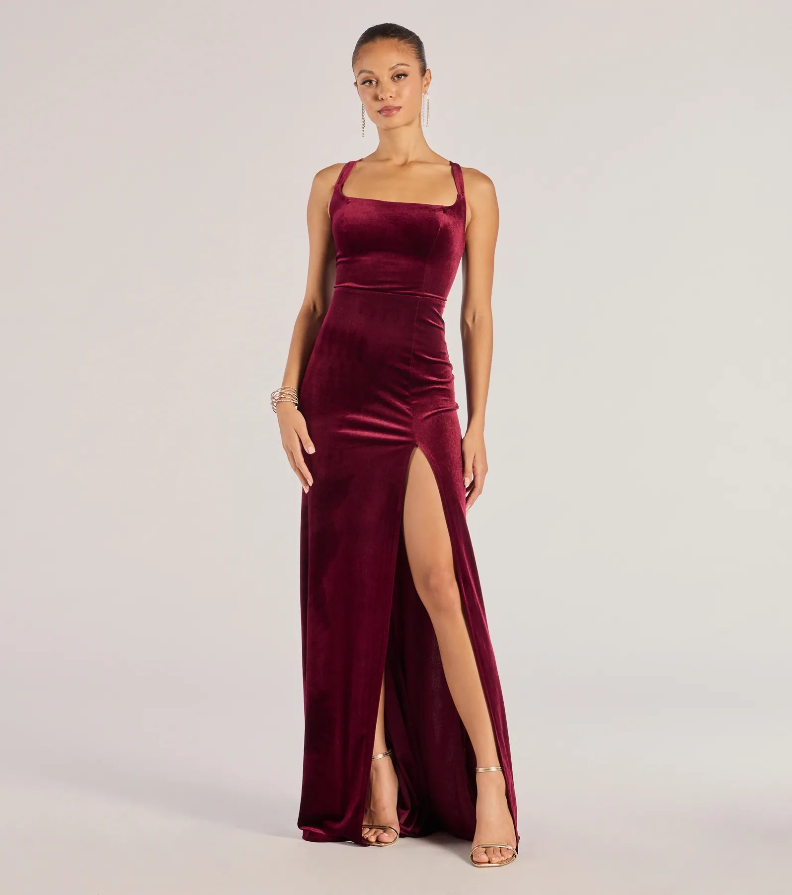 Christina Lace-Up Back Velvet Dress