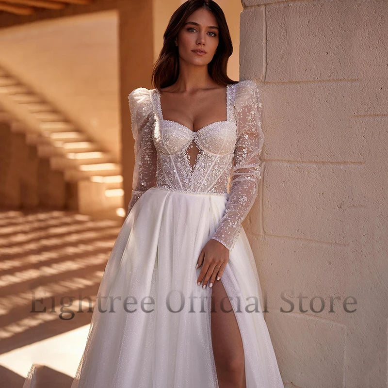 A-Line Wedding Dresses Long Sleeve Bridal Dress Elegant